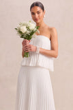 Strapless Pleated A Line Maxi White Engagement Dress