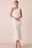 Lace Floral White Mermaid Midi Engagement Dress