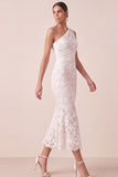 Lace Floral White Mermaid Midi Engagement Dress