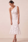 Lace Floral White Mermaid Midi Engagement Dress