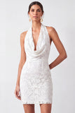 Short Lace Floral Bodycon White Bridal Shower Dress