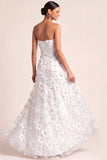 White Floral A Line Appliqued Long Engagement Dress