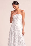 White Floral A Line Appliqued Long Engagement Dress