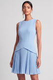 Light Blue Pleated A Line Short Summer Work Dress