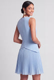 Light Blue Pleated A Line Short Summer Work Dress