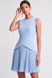 Light Blue Pleated A Line Short Summer Work Dress