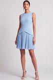 Light Blue Pleated A Line Short Summer Work Dress