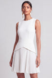 Light Blue Pleated A Line Short Summer Work Dress