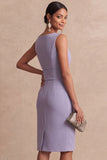 Lilac Bateau Neck Bodycon Short Work Dress