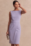 Lilac Bateau Neck Bodycon Short Work Dress