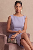 Lilac Bateau Neck Bodycon Short Work Dress