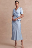 Light Blue 2 Piece Sheath Midi Work Dress with Sleeves