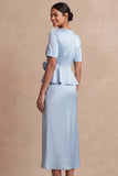 Light Blue 2 Piece Sheath Midi Work Dress with Sleeves