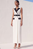 White Peak Lapel Double Breasted Sheath Maxi Blazer Dress