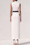 White Peak Lapel Double Breasted Sheath Maxi Blazer Dress