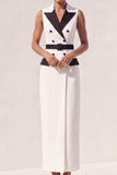 White Peak Lapel Double Breasted Sheath Maxi Blazer Dress