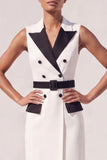 White Peak Lapel Double Breasted Sheath Maxi Blazer Dress