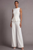 White Round Neck 2 Piece Sleeveless Work Suits