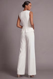 White Round Neck 2 Piece Sleeveless Work Suits