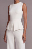 White Round Neck 2 Piece Sleeveless Work Suits