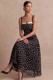 Black Ploka Dots A Line Sweetheart Midi Wedding Guest Dress
