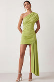 White Bodycon Short One Shoulder Bridal Shower Dress with Drape