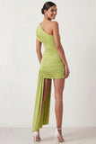 White Bodycon Short One Shoulder Bridal Shower Dress with Drape