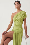 White Bodycon Short One Shoulder Bridal Shower Dress with Drape