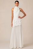 Halter Neck Lilac Sheath Pleated Long Wedding Guest Dress