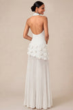Halter Neck Lilac Sheath Pleated Long Wedding Guest Dress