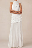 Halter Neck Lilac Sheath Pleated Long Wedding Guest Dress