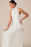 Halter Neck Lilac Sheath Pleated Long Wedding Guest Dress