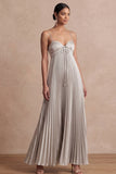 A Line Pleated Golden Spaghetti Straps Long Formal Dress