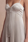 A Line Pleated Golden Spaghetti Straps Long Formal Dress