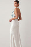 Mermaid White Cowl Neck Long Formal Dress with Sequins