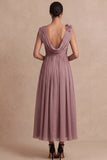 Vintage Rose Cowl Neck A Line Long Formal Dress with Flower