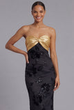 Golden Sweetheart Sheath Long Formal Dress with Sequins