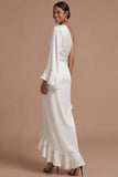 Navy Asymmetrical One Shoulder Sheath Ruffled Formal Dress