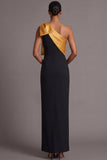 Black and Golden Sheath One Shoulder Long Wedding Guest Dress