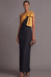 Black and Golden Sheath One Shoulder Long Wedding Guest Dress