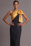 Black and Golden Sheath One Shoulder Long Wedding Guest Dress