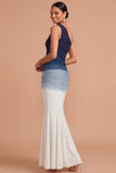 Mermaid Ruched One Shoulder Blue Long Wedding Guest Dress
