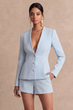 Light Blue Long Sleeves 2 Piece Short Work Suits