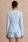Light Blue Long Sleeves 2 Piece Short Work Suits
