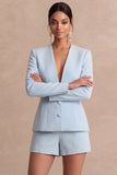 Light Blue Long Sleeves 2 Piece Short Work Suits