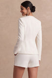 Light Blue Long Sleeves 2 Piece Short Work Suits