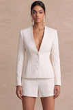 Light Blue Long Sleeves 2 Piece Short Work Suits