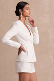 Light Blue Long Sleeves 2 Piece Short Work Suits