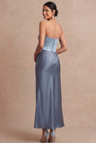Dusty Blue Strapless Midi Mermaid Basque Waist Formal Dress