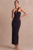 Simple Black Sheath Maxi Formal Dress with Criss Cross Back